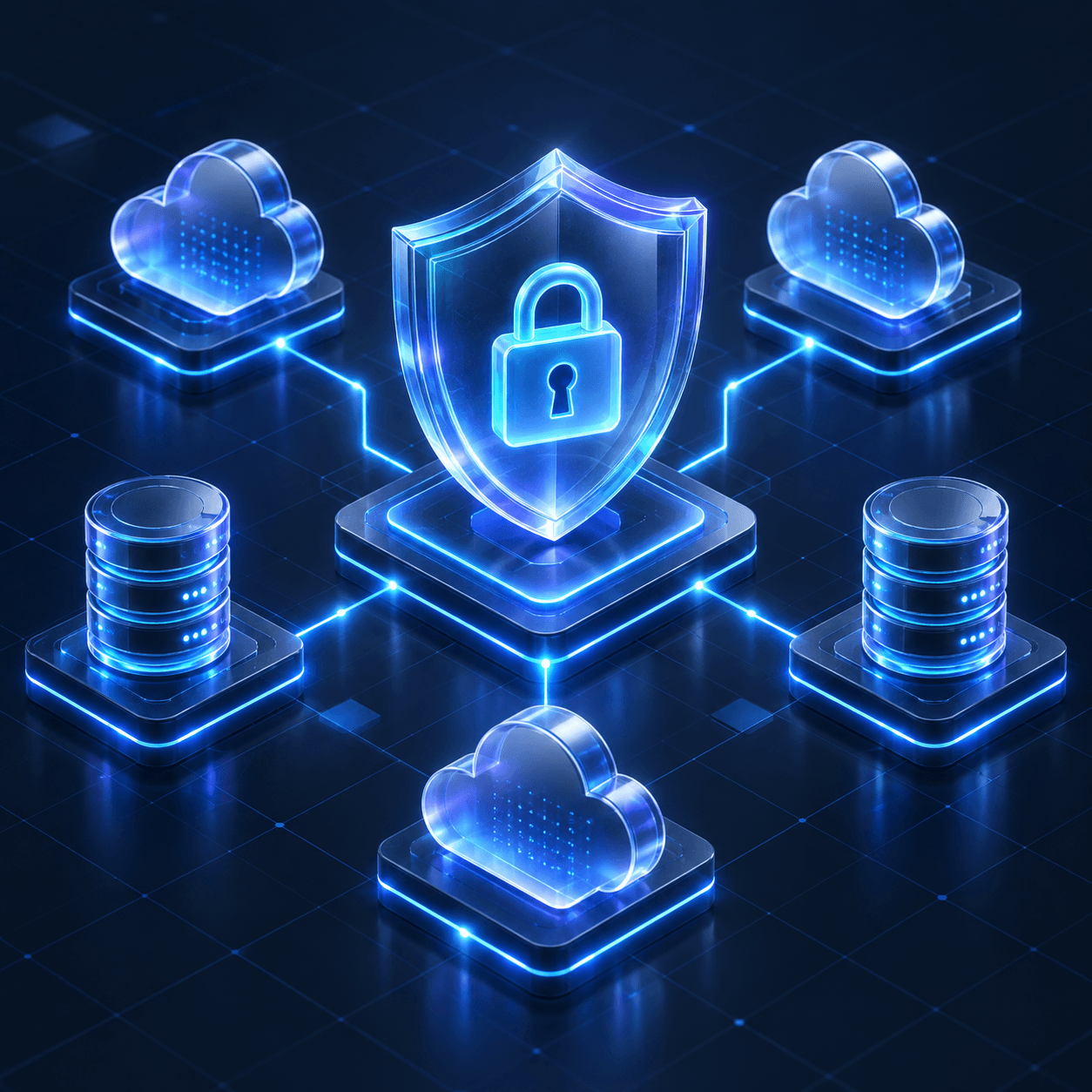 Abstract 3D visual of security and cloud systems